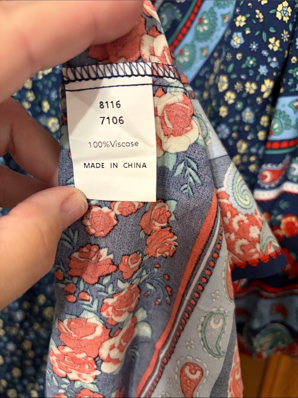 Blue Floral Boho V-Neck Dress with Red Accent - Picture 8 of 8